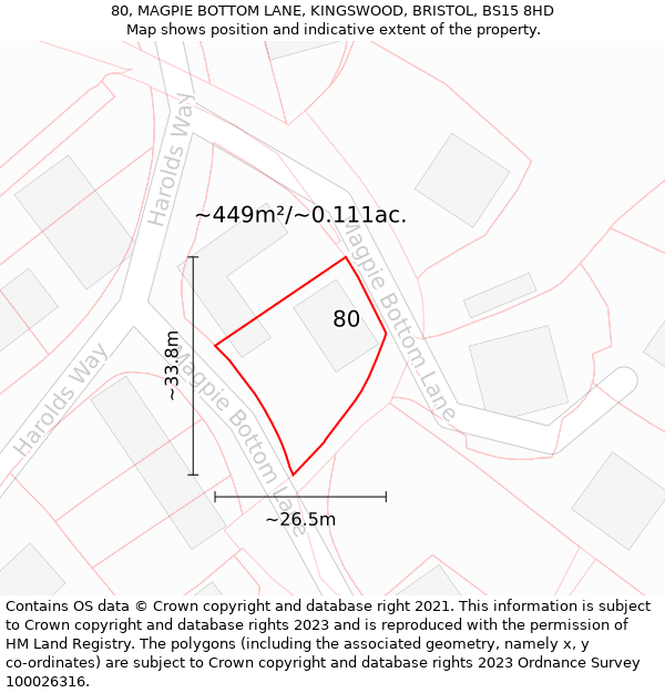 80, MAGPIE BOTTOM LANE, KINGSWOOD, BRISTOL, BS15 8HD: Plot and title map