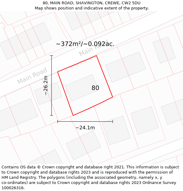 80, MAIN ROAD, SHAVINGTON, CREWE, CW2 5DU: Plot and title map