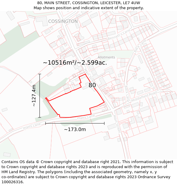 80, MAIN STREET, COSSINGTON, LEICESTER, LE7 4UW: Plot and title map
