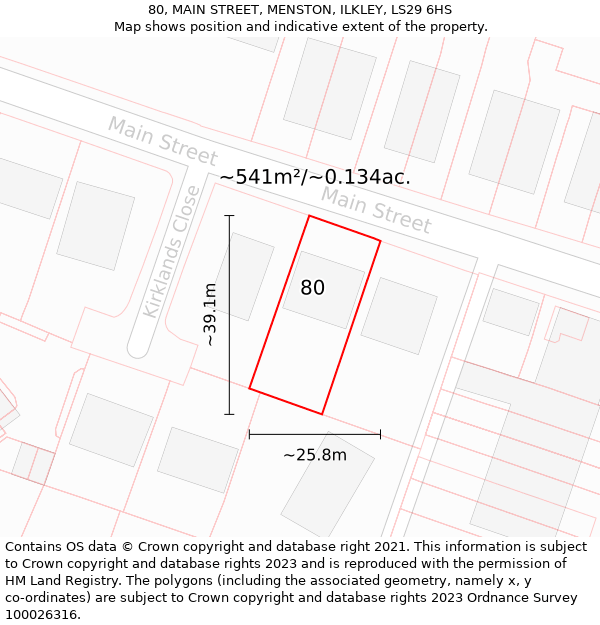 80, MAIN STREET, MENSTON, ILKLEY, LS29 6HS: Plot and title map