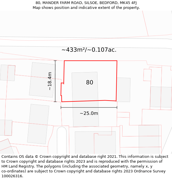 80, MANDER FARM ROAD, SILSOE, BEDFORD, MK45 4FJ: Plot and title map