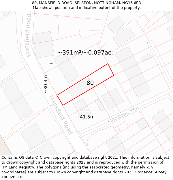 80, MANSFIELD ROAD, SELSTON, NOTTINGHAM, NG16 6ER: Plot and title map