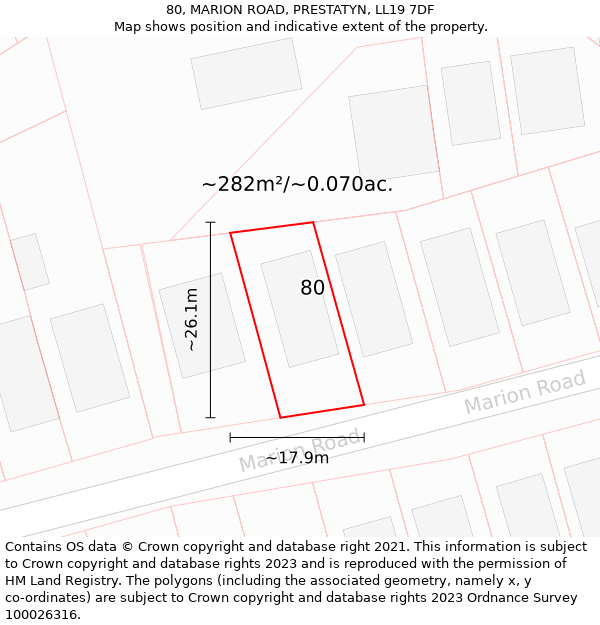 80, MARION ROAD, PRESTATYN, LL19 7DF: Plot and title map