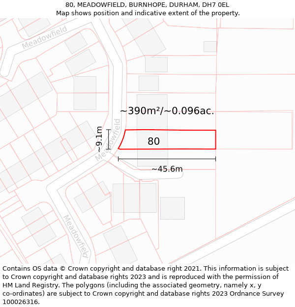 80, MEADOWFIELD, BURNHOPE, DURHAM, DH7 0EL: Plot and title map