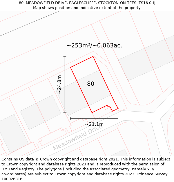 80, MEADOWFIELD DRIVE, EAGLESCLIFFE, STOCKTON-ON-TEES, TS16 0HJ: Plot and title map