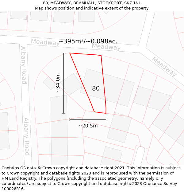 80, MEADWAY, BRAMHALL, STOCKPORT, SK7 1NL: Plot and title map