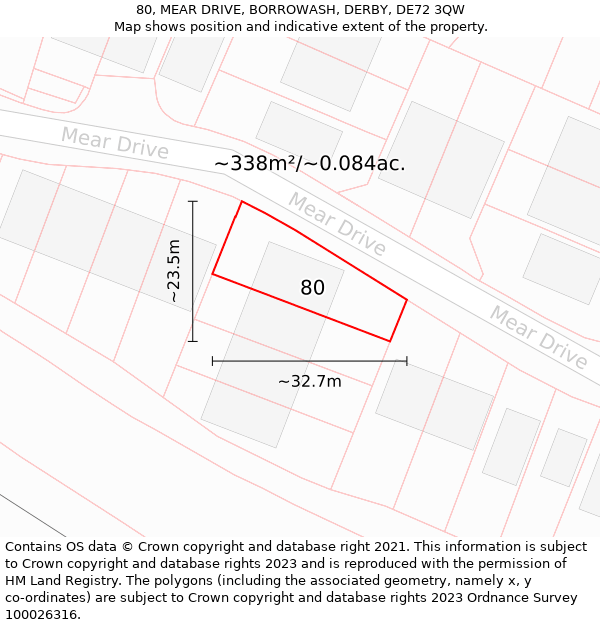 80, MEAR DRIVE, BORROWASH, DERBY, DE72 3QW: Plot and title map