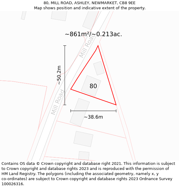 80, MILL ROAD, ASHLEY, NEWMARKET, CB8 9EE: Plot and title map