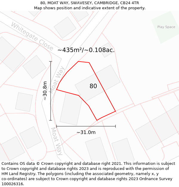 80, MOAT WAY, SWAVESEY, CAMBRIDGE, CB24 4TR: Plot and title map