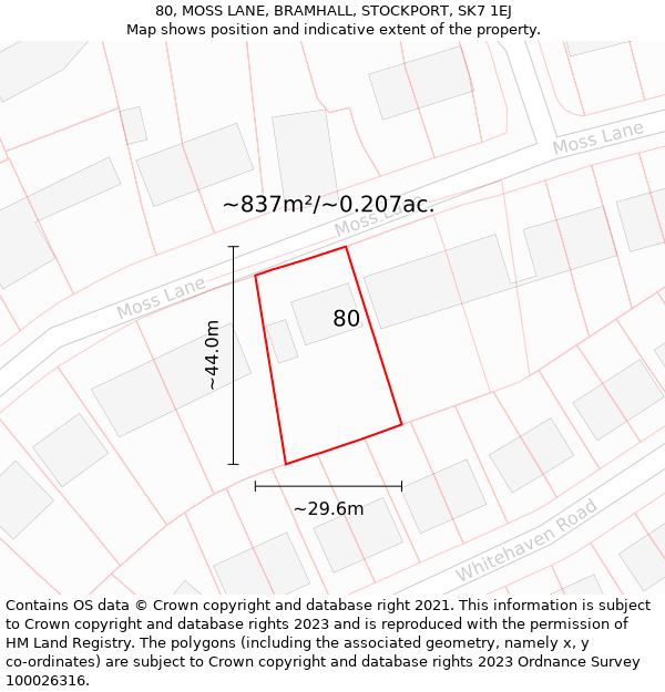 80, MOSS LANE, BRAMHALL, STOCKPORT, SK7 1EJ: Plot and title map