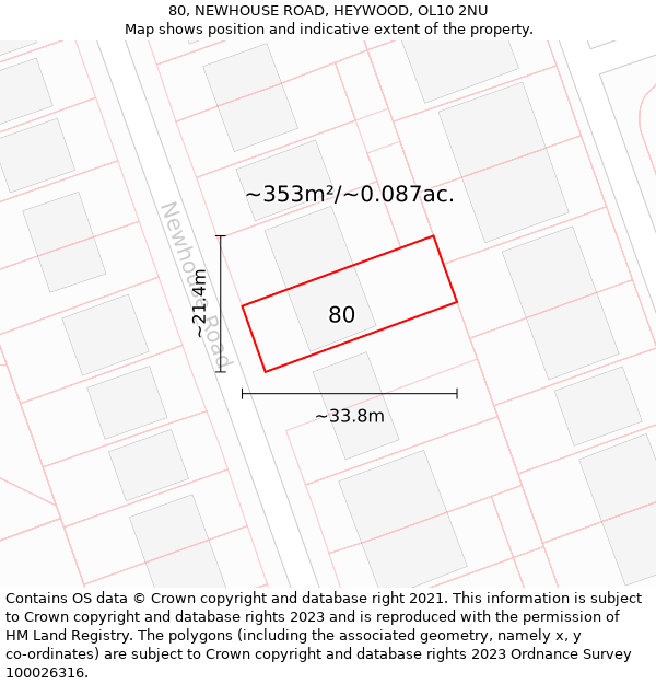 80, NEWHOUSE ROAD, HEYWOOD, OL10 2NU: Plot and title map