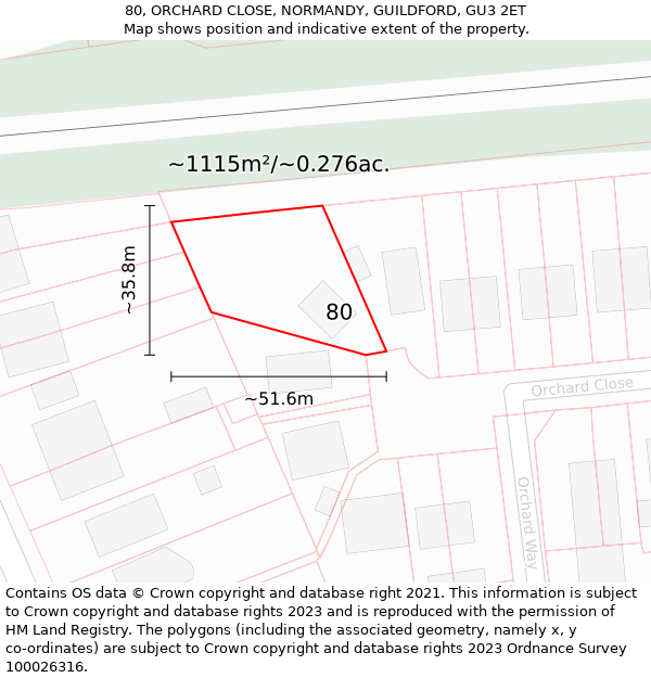 80, ORCHARD CLOSE, NORMANDY, GUILDFORD, GU3 2ET: Plot and title map