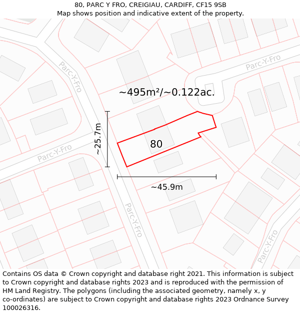 80, PARC Y FRO, CREIGIAU, CARDIFF, CF15 9SB: Plot and title map