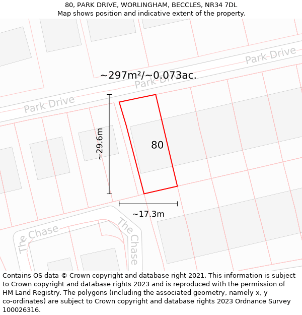 80, PARK DRIVE, WORLINGHAM, BECCLES, NR34 7DL: Plot and title map