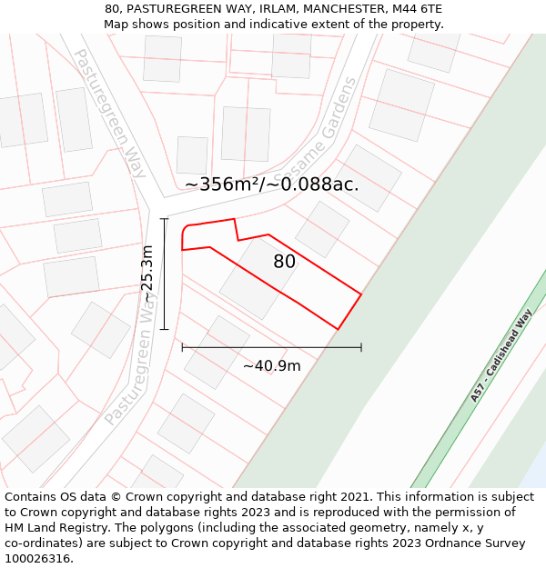 80, PASTUREGREEN WAY, IRLAM, MANCHESTER, M44 6TE: Plot and title map