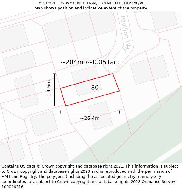 80, PAVILION WAY, MELTHAM, HOLMFIRTH, HD9 5QW: Plot and title map