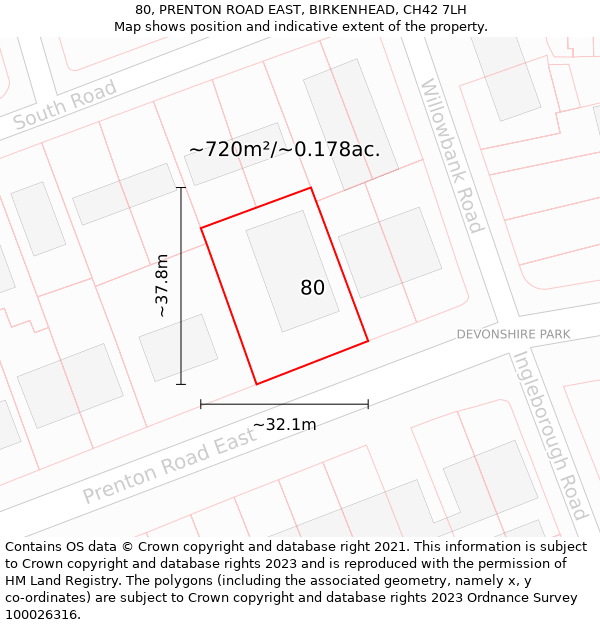 80, PRENTON ROAD EAST, BIRKENHEAD, CH42 7LH: Plot and title map