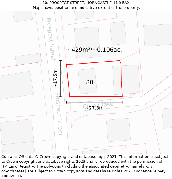 80, PROSPECT STREET, HORNCASTLE, LN9 5AX: Plot and title map