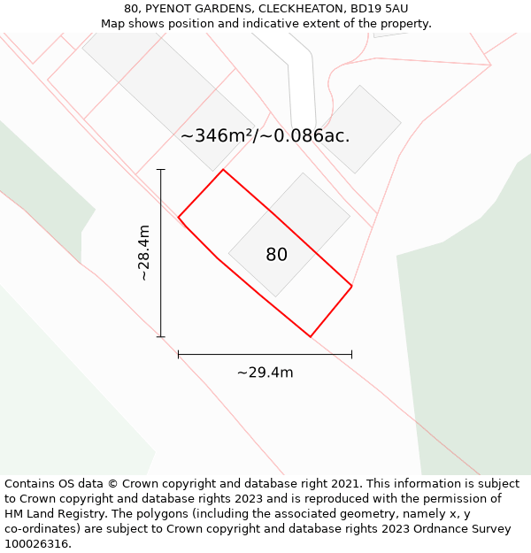 80, PYENOT GARDENS, CLECKHEATON, BD19 5AU: Plot and title map