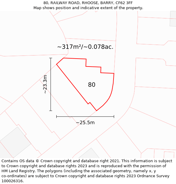 80, RAILWAY ROAD, RHOOSE, BARRY, CF62 3FF: Plot and title map