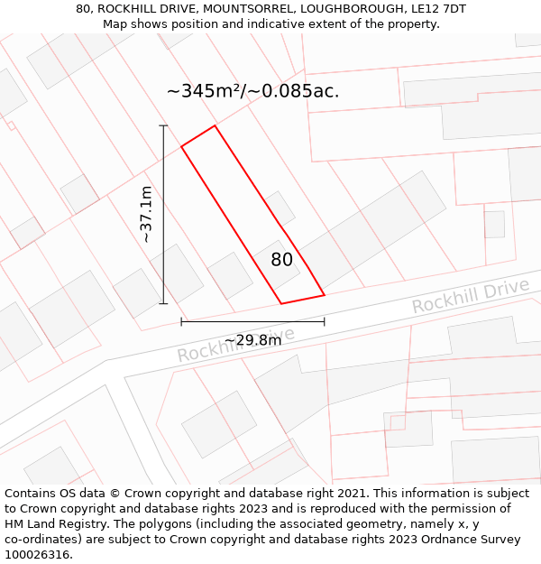 80, ROCKHILL DRIVE, MOUNTSORREL, LOUGHBOROUGH, LE12 7DT: Plot and title map