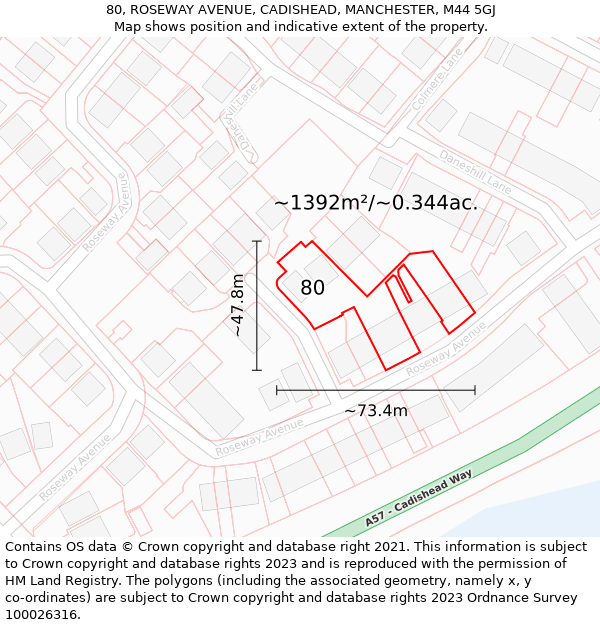 80, ROSEWAY AVENUE, CADISHEAD, MANCHESTER, M44 5GJ: Plot and title map