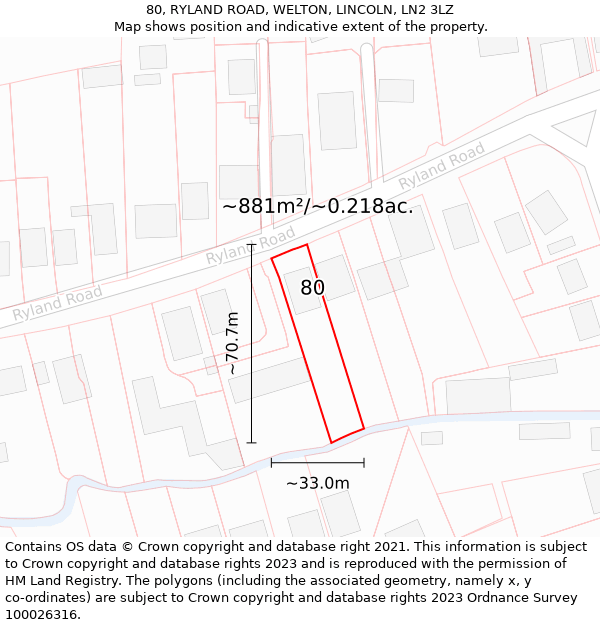 80, RYLAND ROAD, WELTON, LINCOLN, LN2 3LZ: Plot and title map