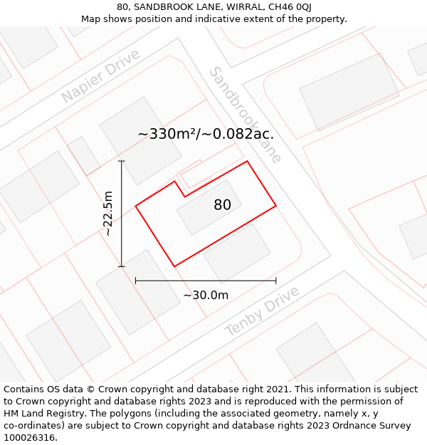 80, SANDBROOK LANE, WIRRAL, CH46 0QJ: Plot and title map