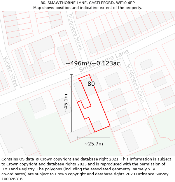 80, SMAWTHORNE LANE, CASTLEFORD, WF10 4EP: Plot and title map