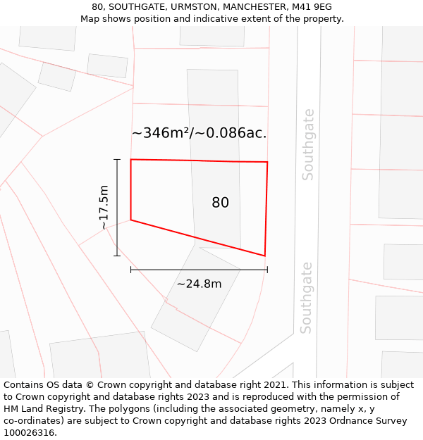 80, SOUTHGATE, URMSTON, MANCHESTER, M41 9EG: Plot and title map