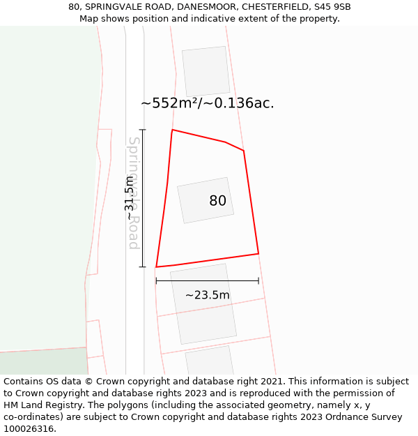 80, SPRINGVALE ROAD, DANESMOOR, CHESTERFIELD, S45 9SB: Plot and title map