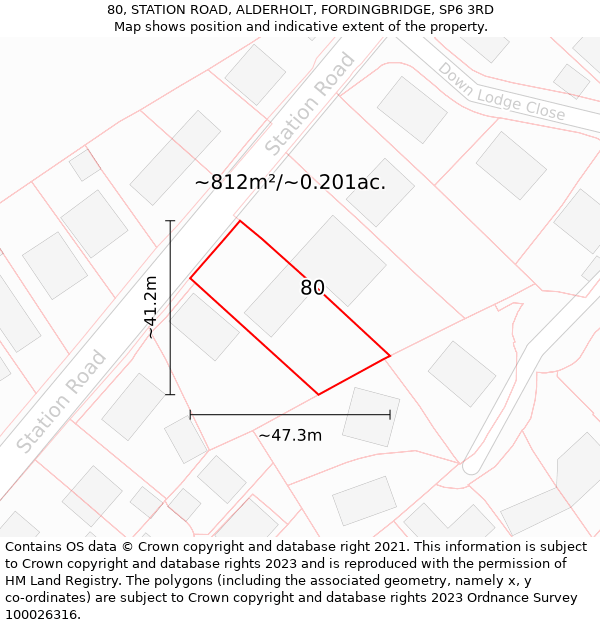 80, STATION ROAD, ALDERHOLT, FORDINGBRIDGE, SP6 3RD: Plot and title map