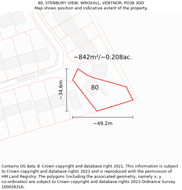 80, STENBURY VIEW, WROXALL, VENTNOR, PO38 3DD: Plot and title map