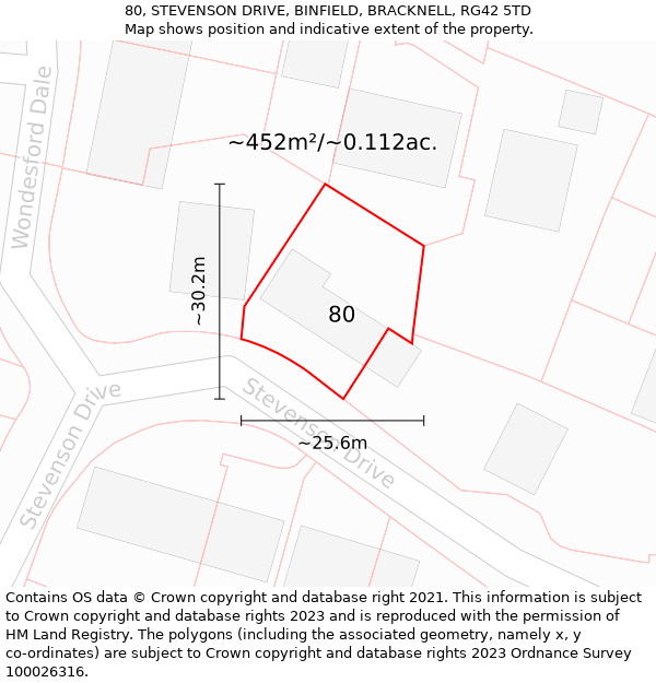 80, STEVENSON DRIVE, BINFIELD, BRACKNELL, RG42 5TD: Plot and title map