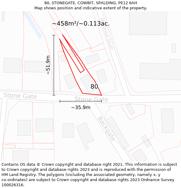 80, STONEGATE, COWBIT, SPALDING, PE12 6AH: Plot and title map