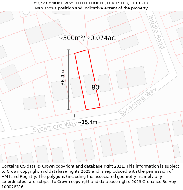 80, SYCAMORE WAY, LITTLETHORPE, LEICESTER, LE19 2HU: Plot and title map