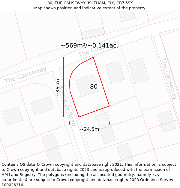 80, THE CAUSEWAY, ISLEHAM, ELY, CB7 5SX: Plot and title map