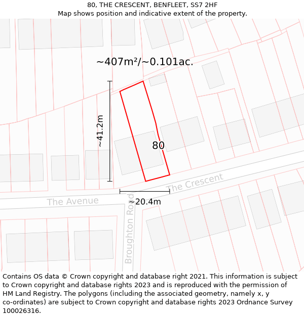 80, THE CRESCENT, BENFLEET, SS7 2HF: Plot and title map