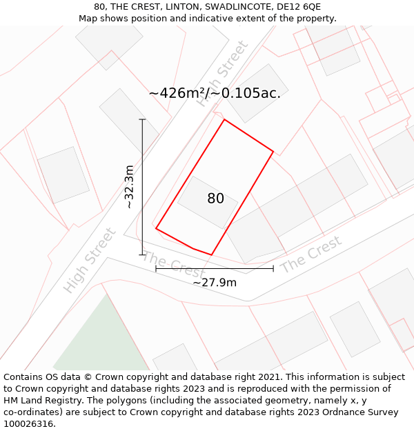 80, THE CREST, LINTON, SWADLINCOTE, DE12 6QE: Plot and title map