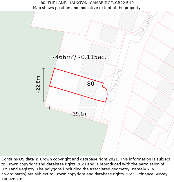 80, THE LANE, HAUXTON, CAMBRIDGE, CB22 5HP: Plot and title map