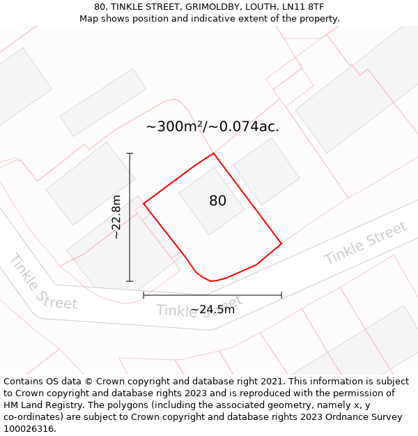 80, TINKLE STREET, GRIMOLDBY, LOUTH, LN11 8TF: Plot and title map