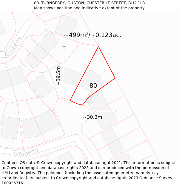 80, TURNBERRY, OUSTON, CHESTER LE STREET, DH2 1LR: Plot and title map