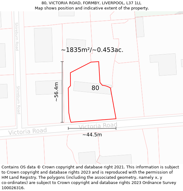 80, VICTORIA ROAD, FORMBY, LIVERPOOL, L37 1LL: Plot and title map