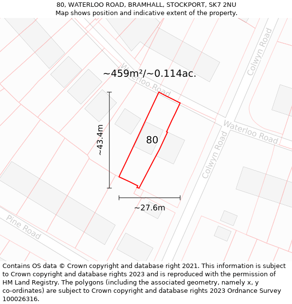 80, WATERLOO ROAD, BRAMHALL, STOCKPORT, SK7 2NU: Plot and title map