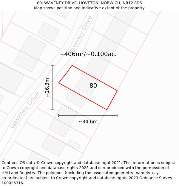 80, WAVENEY DRIVE, HOVETON, NORWICH, NR12 8DS: Plot and title map