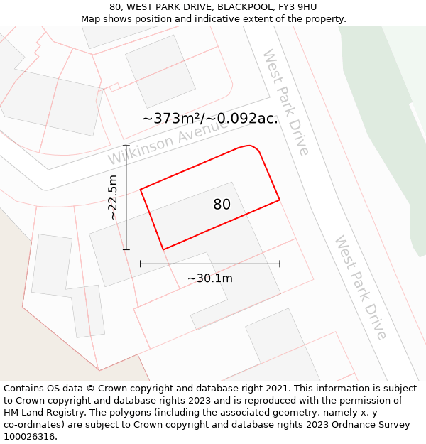 80, WEST PARK DRIVE, BLACKPOOL, FY3 9HU: Plot and title map