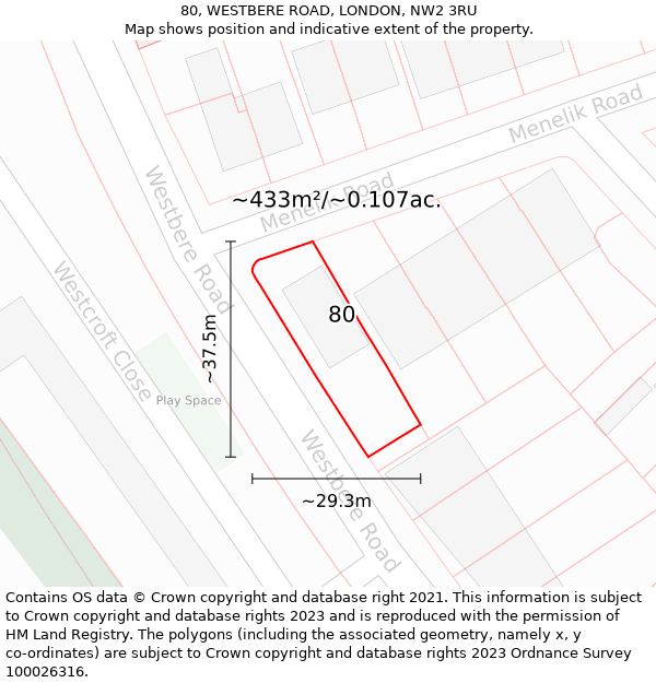 80, WESTBERE ROAD, LONDON, NW2 3RU: Plot and title map