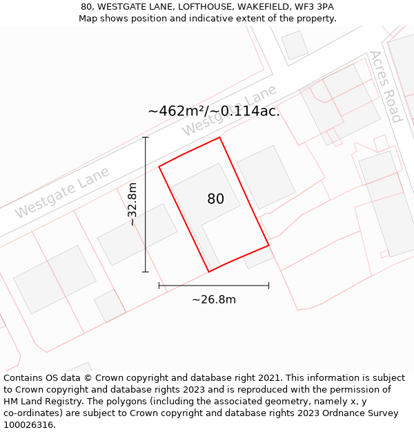 80, WESTGATE LANE, LOFTHOUSE, WAKEFIELD, WF3 3PA: Plot and title map