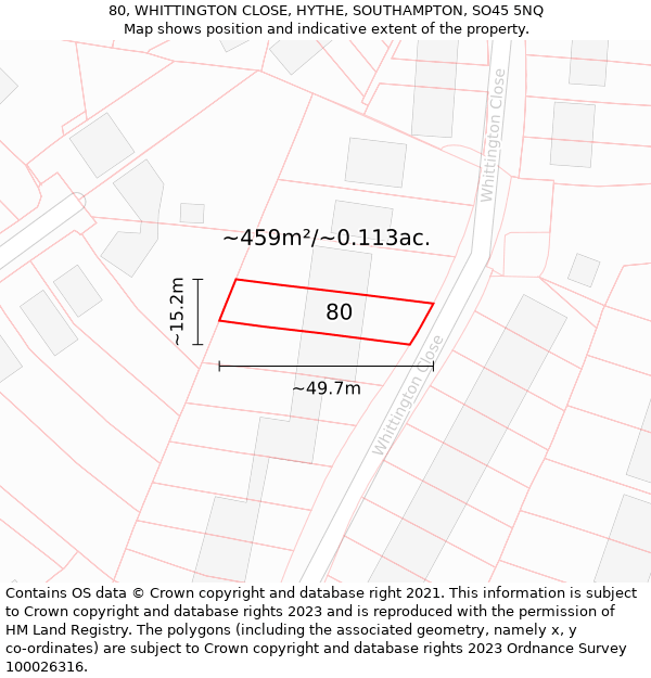 80, WHITTINGTON CLOSE, HYTHE, SOUTHAMPTON, SO45 5NQ: Plot and title map