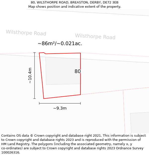 80, WILSTHORPE ROAD, BREASTON, DERBY, DE72 3EB: Plot and title map